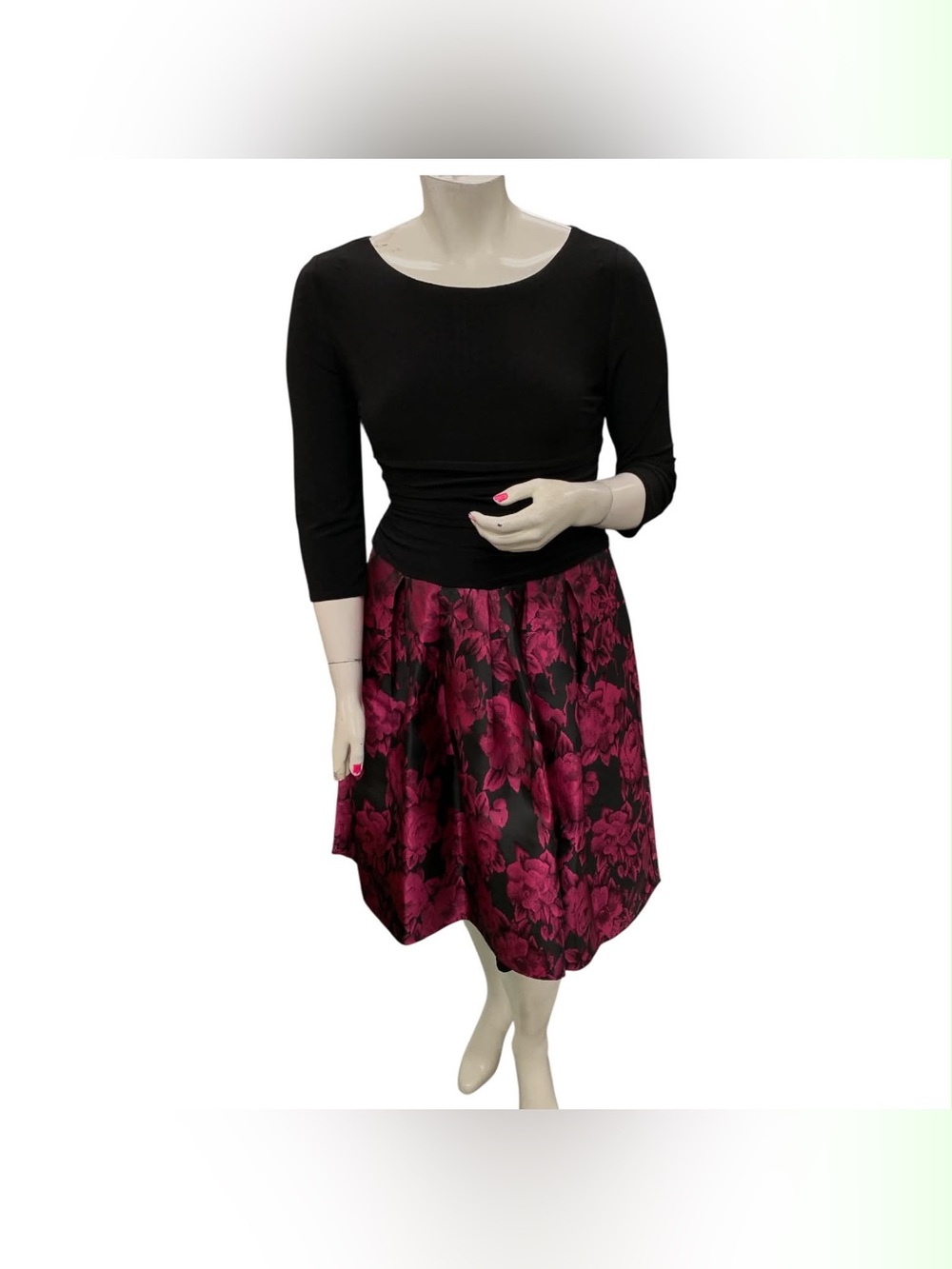 SLNY Black & Fuchsia Floral Circle Skirt Dress Size L